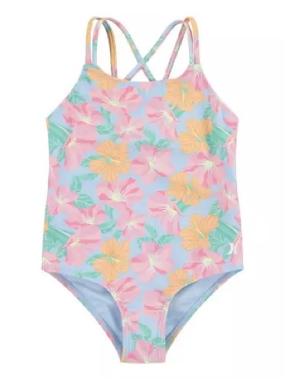 Hurley Girls Floral One-Piece Swimsuit - Light Blue, Pink & Yellow